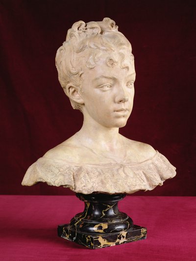 Busto retrato de uma jovem rapariga (terracota e soco de mármore) de Louis Ernest Barrias