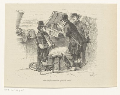 Livreiro em um cais em Paris Les bouquinistes des quais de Paris (título no objeto) de Louis Ernest Lesage
