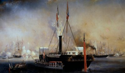O Rei Luís Filipe I e a Rainha dos Franceses encontram a Rainha Vitória e o Príncipe Alberto que chegaram ao Treport no dia 2 de Setembro de Louis Eugene Gabriel Isabey