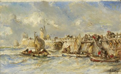 Estágio de desembarque no cais, c.1860 de Eugene Isabey