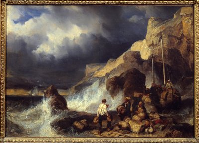 Contrabandistas que transportam mercadorias. Pintura de Louis Gabriel Eugene Isabey (1803-1886) de Louis Eugene Gabriel Isabey