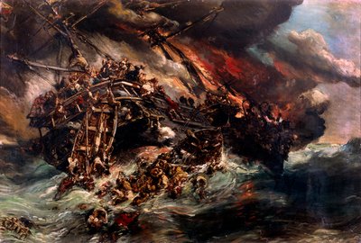 O incêndio da Pintura "Áustria" a vapor de Louis Eugene Isabey (1803-1886) Paris do século XIX, Museu da Marinha de Louis Eugene Gabriel Isabey