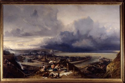 Vista do porto de Dieppe na Normandia Lavandieres lavando a roupa nas docas. Pintura de Louis Gabriel Eugene Isabey (1803-1886) 1842 Sol. 1,64x2,51 m Nancy, musee des Beaux Arts de Louis Eugene Gabriel Isabey