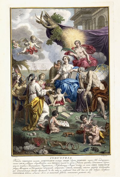 Indústria, Frontispício "As coisas mais ricos tesouros naturais Nova Descrição", 1734-1765 de Louis Fabricius Dubourg