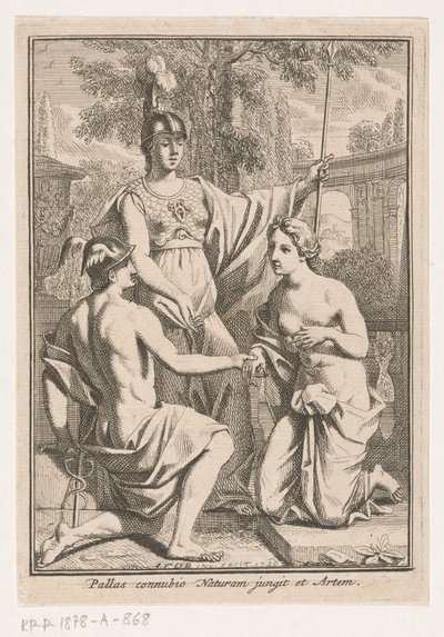 Minerva reúne Mercúrio e a personificação da natureza de Louis Fabritius Dubourg