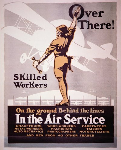 Cartaz de recrutamento americano para o Serviço Aéreo (cor litho) de Louis Fancher