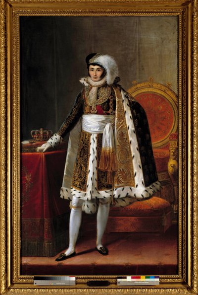 Retrato no pé de Jerome Bonaparte (1784-1860) rei de Vestefália. Em traje como comandante da Ordem da Coroa Real de Wesphalia, por volta de 1810. Pintura atribuída a Louis François Aubry (1767-1851) ou François Joseph Kinson (Kinsoen) (1770-1839). de Louis Francois (attr. to) Aubry