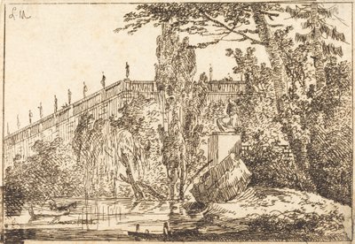 Parque com terraço e balaustrada com estátuas de Louis Gabriel Moreau the Elder