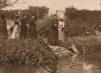Um grupo de mulheres em um lago de patos, 1937 de Louis Guichard