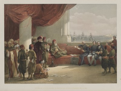 Egito e Núbia, volume III: Entrevista com o vice-rei do Egito, em seu palácio, Alexandria, 1848. de Louis Haghe