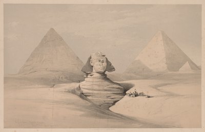 Egito e Núbia: Volume I - No. 18, A Grande Esfinge, Pirâmides de Gizé, Vista Frontal de Louis Haghe