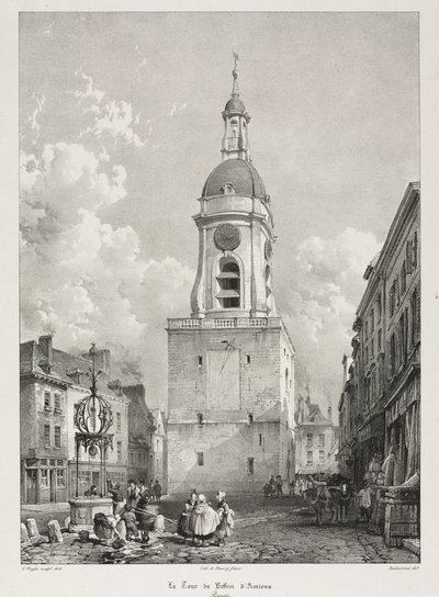 Viagens pitorescas e românticas na Velha França, Picardie: The Belfry Tower of Amiens ..., 1835. de Louis Haghe