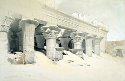Pórtico do templo de arenito de Edfu dedicado ao deus de cabeça de falcão Hórus, Egito, 1838 de Louis Haghe