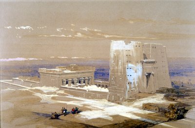 Templo de arenito de Edfu, dedicado ao deus de cabeça de falcão Hórus, Egito, 1838 de Louis Haghe