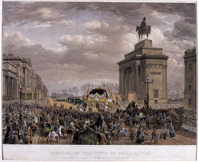 O carro funerário do Duque de Wellington (1769-1852) passando pela Arcada em Apsley House em 18 de novembro de 1852, 1853 de Louis Haghe