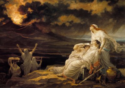 Herculanum (23 de Agosto de 79): a antiga cidade destruída pela erupção da Vesúvia e os habitantes que vieram refugiar-se numa colina - Pintura de Louis Hector Leroux (1829-1900) de Louis Hector Leroux