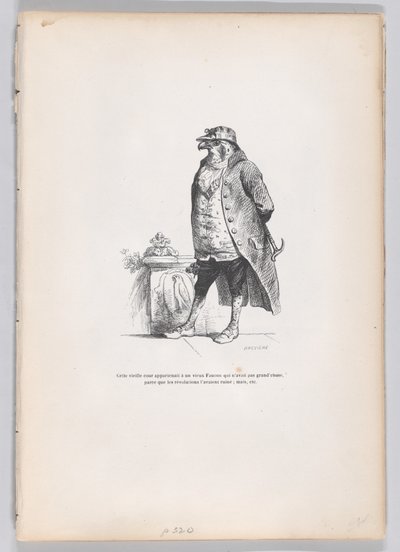 Esta velha corte aparentemente tem um velho falcão... de Cenas do Private and Pub..., ca. 1837-47. de Louis Henri Brévière