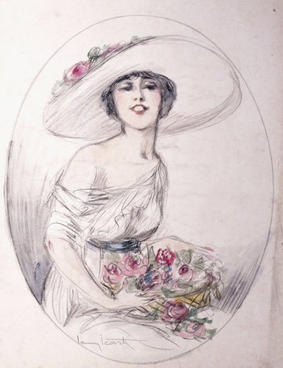 Rapariga com ramo de flores de Louis Icart