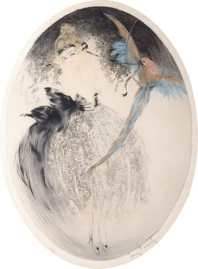 Senhora com papagaio de Louis Icart