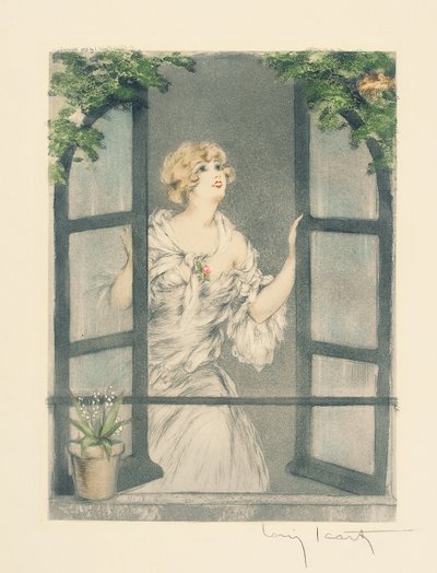As Quatro Estações: Primavera, c.1928 (ponta seca colorida à mão e água-tinta) (ver também 745548-51) de Louis Icart