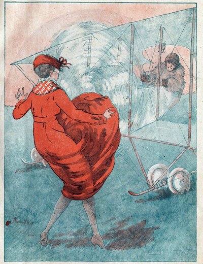O vento favorável: a curiosidade de helice. Ilustração de Louis Icart (1888-1950) para a revista "Le Fantasio" de Maio de 1916. de Louis Icart