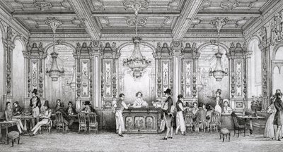 Café de la Banque de France construído pelo arquitecto Dusillon e localizado na Place de Victoire - Gravura de Schaal - 1839 - de Louis Jacques Nicolas Schaal