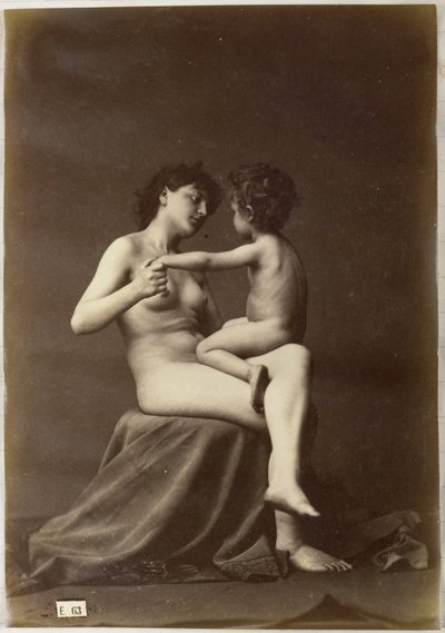 Estudo de uma mulher nua sentada com uma criança nua no colo de Louis Jean Baptiste Igout (attributed to)