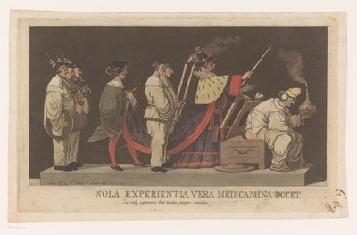 Desfile com um charlatão Sola Experientia vera medicamina docet / É a única experiência que ensina os remédios adequados (título no objeto) de Louis Jean Desprez (attributed to)
