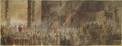 Le roi Gustave III de Suede (1746-1792) assiste a la messe de Noel dans la basilique Saint Pierre du Vatican, en 1783 - O Rei Gustavo III da Suécia Assiste à Missa de Natal na Basílica de São Pedro no Vaticano de Louis Jean Desprez