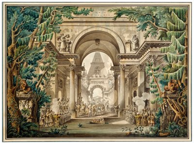Procissão em um templo. Cenografia de uma peça de teatro do século XVIII ou início do século XIX de Louis Jean Desprez