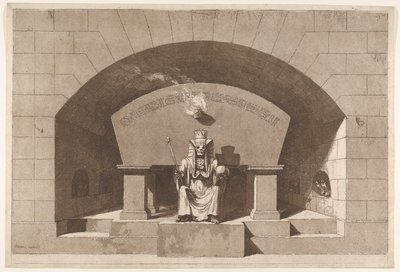 Túmulo com a morte entronizada como uma esfinge, ca. 1779-84. de Louis Jean Desprez