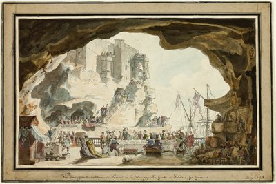 Vista da Grotta di Palazzo com banquete de Louis Jean Desprez