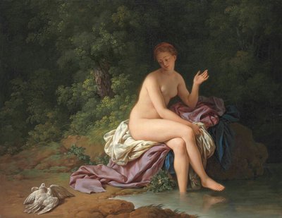 Uma senhora a banhar-se junto a um rio, com duas rolas de Louis Jean François Lagrenée