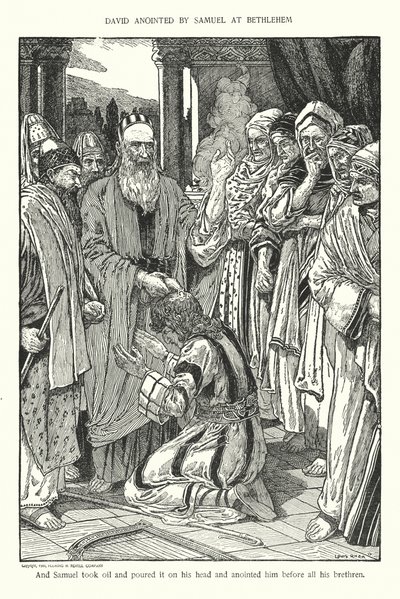 David ungido por Samuel em Belém (litografia) de Louis John Rhead