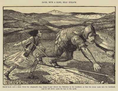David, com uma tipóia, mata Goliath de Louis John Rhead