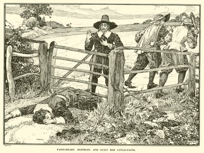 Faint-Heart, Mistrust, and Guilt Rob Little-Faith (gravura) de Louis John Rhead