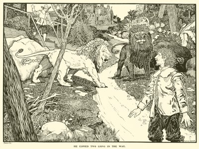 Ele Espiou Dois Leões no Caminho (gravura) de Louis John Rhead