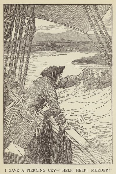 Ilustração para sequestrado por Robert Louis Stevenson de Louis John Rhead