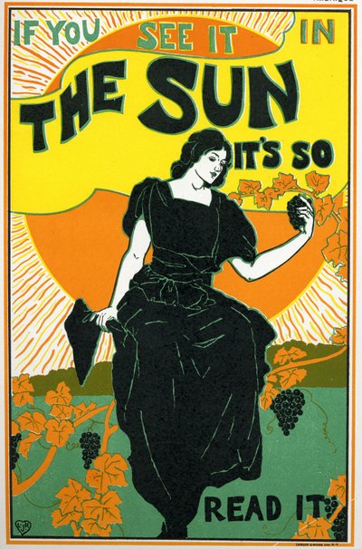 Literatura. O Sol, jornal. Cartaz de Louis Rhead, EUA, c.1890 (cartaz) de Louis John Rhead