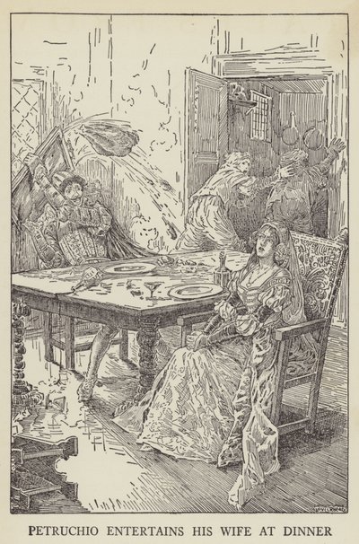 Petruchio entretém sua esposa no jantar de Louis John Rhead