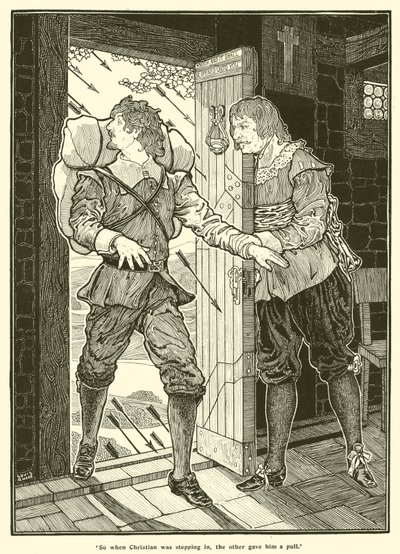 Então, quando Christian estava entrando, o outro lhe deu uma Puxada (gravura) de Louis John Rhead