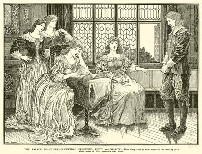 O Palácio Beleza, Discrição, Prudência, Piedade e Caridade (gravura) de Louis John Rhead