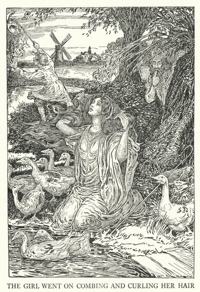A rapariga foi pentear e encaracolar o cabelo (litho) de Louis John Rhead