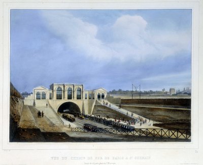 Linha ferroviária de Paris a Saint Germain - em "Paris em 1837" por Arnout de Louis Jules Arnout