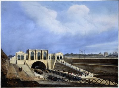 Linha ferroviária de Paris a Saint Germain - em "Paris em 1837" por Arnout de Louis Jules Arnout