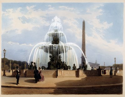 Fonte da Place de la Concorde - em "Paris en 1837" por Arnout de Louis Jules Arnout