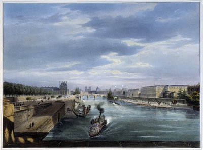 Ponte carrossel e barco a vapor - em "Paris em 1837" por Arnout de Louis Jules Arnout