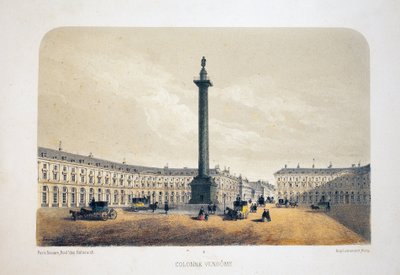 Coluna Vendome, Paris. Litografia aquarela, ilustração de Arnout, em "Album, souvenirs de Paris", Daziaro editor, Paris de Louis Jules Arnout