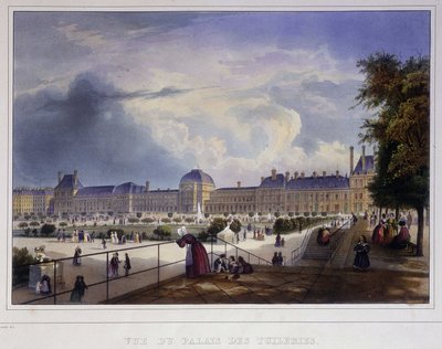 Vista do Palais des Tuileries - em "Paris en 1837" por Arnout de Louis Jules Arnout
