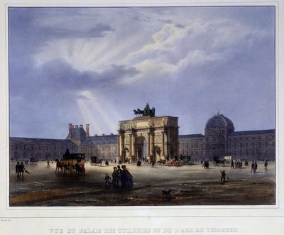 Vista do Palais des Tuileries e do carrossel - em "Paris en 1837" de Arnout de Louis Jules Arnout